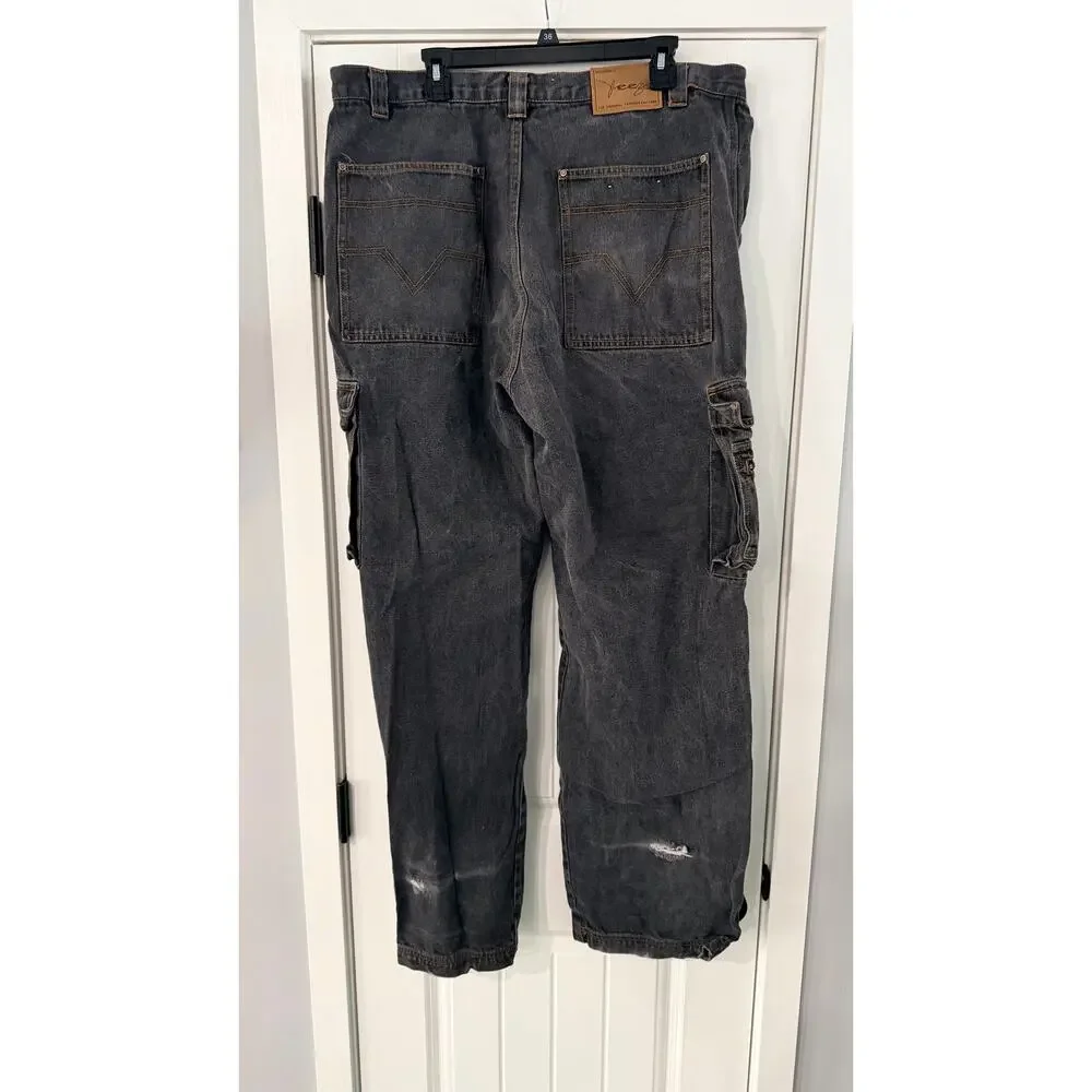 VTG Y2K Freeze Jeans 40x34 Black Contrast Stitch Wide Baggy Hip Hop Denim
